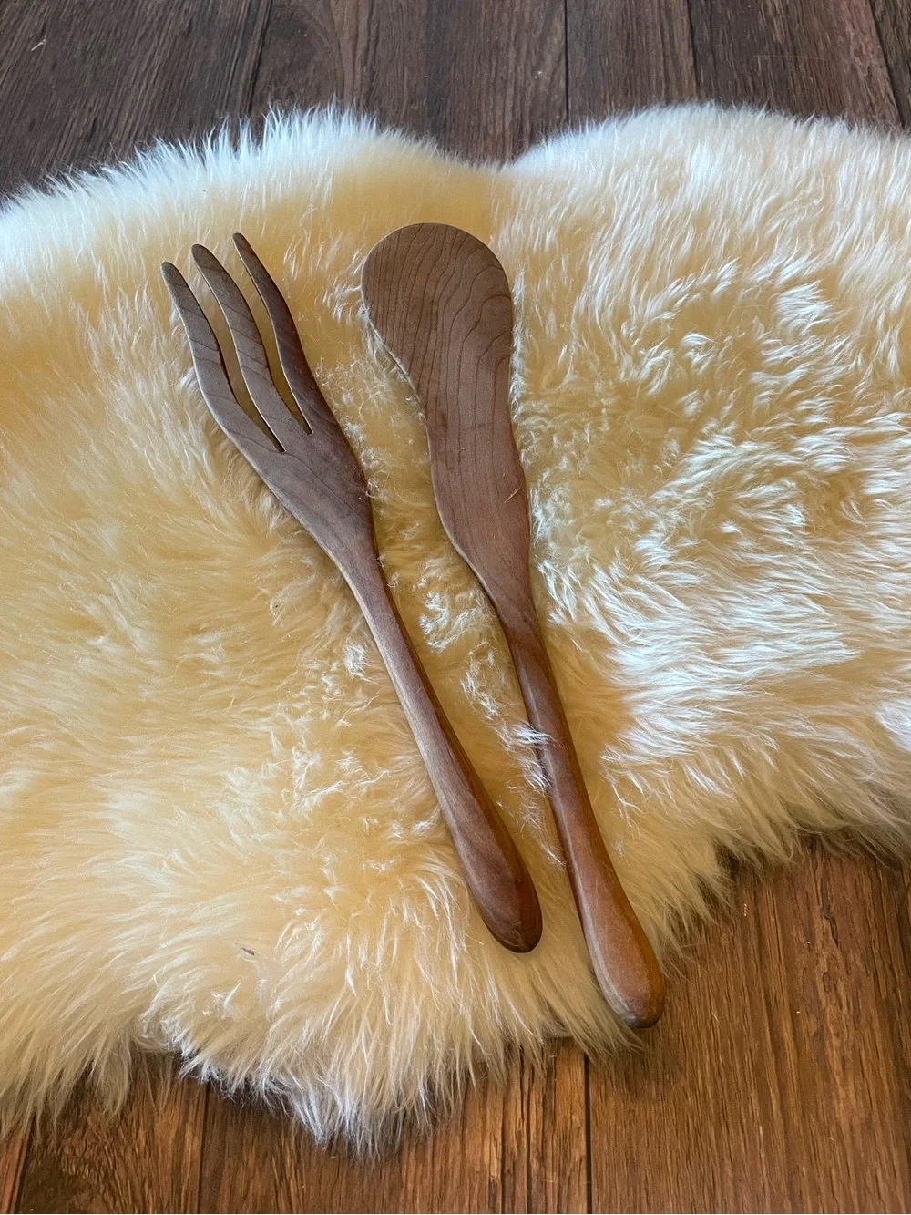 Hand-carved Wood Salad Servers